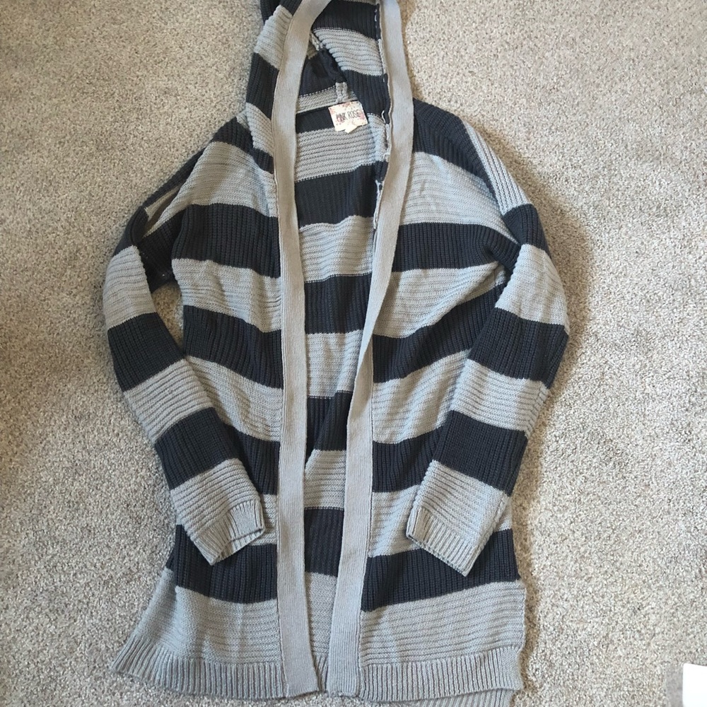 Pink Rose gray stripe cardigan